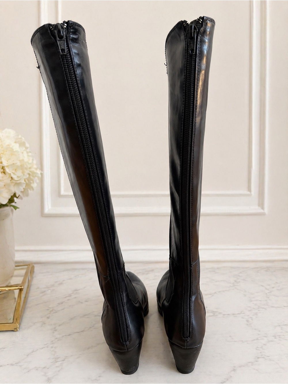 AGL Black Knee-High Leather Heeled Boots - Picture 3 of 4